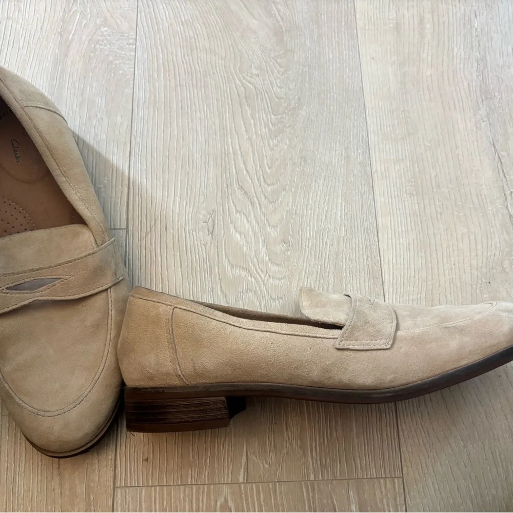 Clarks Women's Suede Penny Loafers in Beige